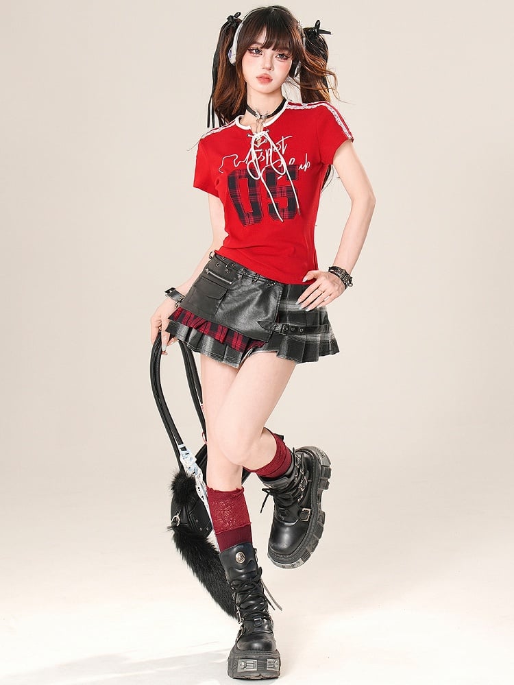 ほろ苦い柄スカート チェック柄 ブラック プリーツ 装飾バックル