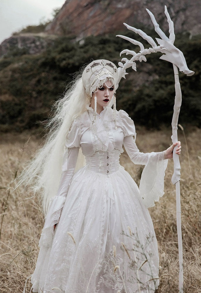 Weißer Shiro-Drachenknochen-Gothic-Lolita-Rock mit Kordelzug