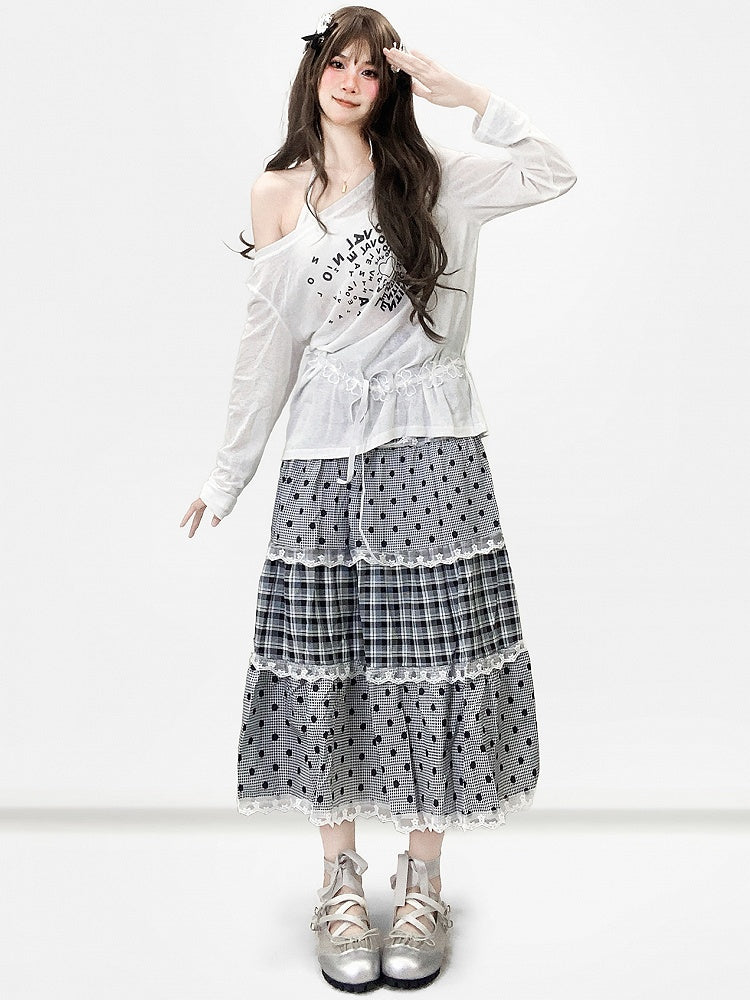 Graues Musterbesatz Polka-Dot Y2K und Rockspitze Bittersüßes Karo