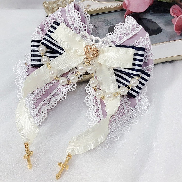 レースチャームとロリータクロスオプションカラーヘアクリップ6蝶結びスイートトリムビーズ