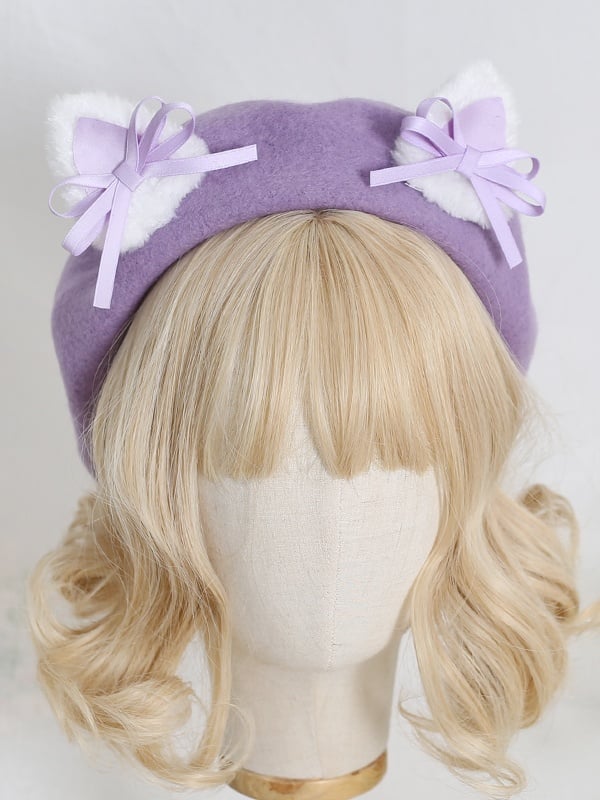 Lolita With Colors Ears Sweet Kitty Bowknot Beret 7