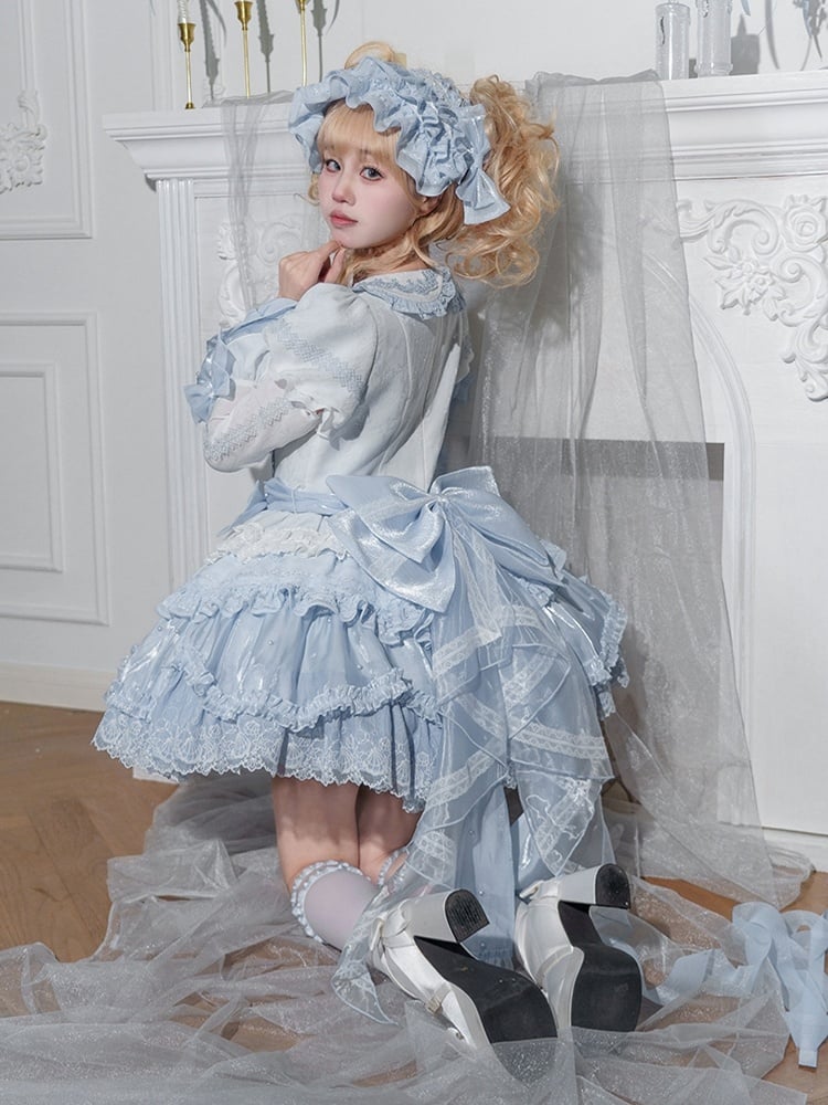 Bowknot Hairband Blue Ruffle