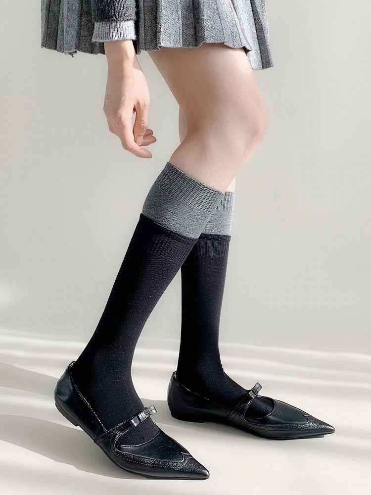 Two-Tone Ribbed Calf Socks