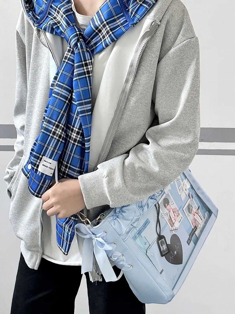 Tasche Blau Karte Ita Halter Rüschen Riemen Satin Mit Borten Schleife Selbstbinden