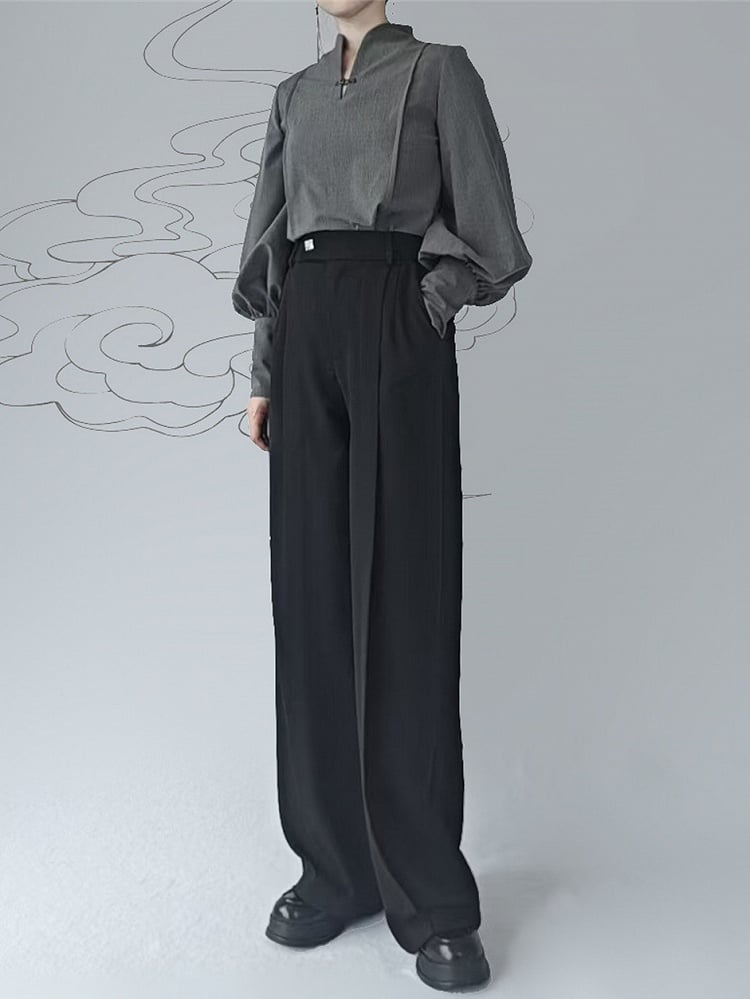 Lolita Cut Elastic for Flexible Straight Partial Design with - Waistband Pants Unisex Black