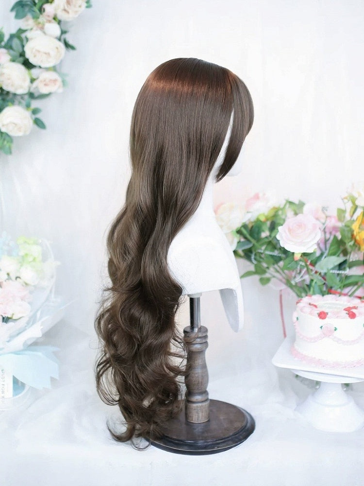 Brown 65cm Long Wavy Curly Wig with Air Bangs - Dalao Home