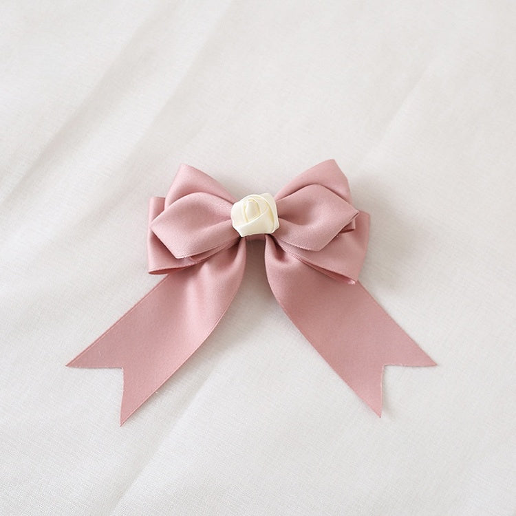 Pink With Bowknot White Flower Lovely Hairclip Elegant Bud