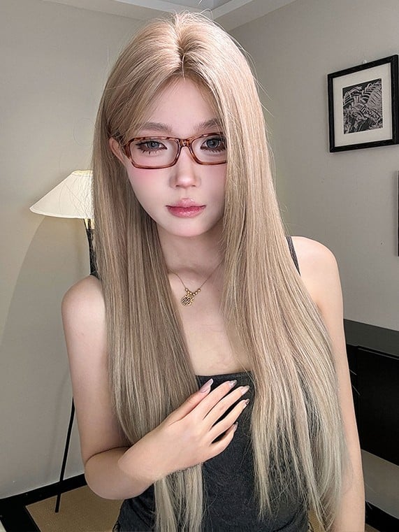 Blonde Perücke, Länge glatt, 77 cm