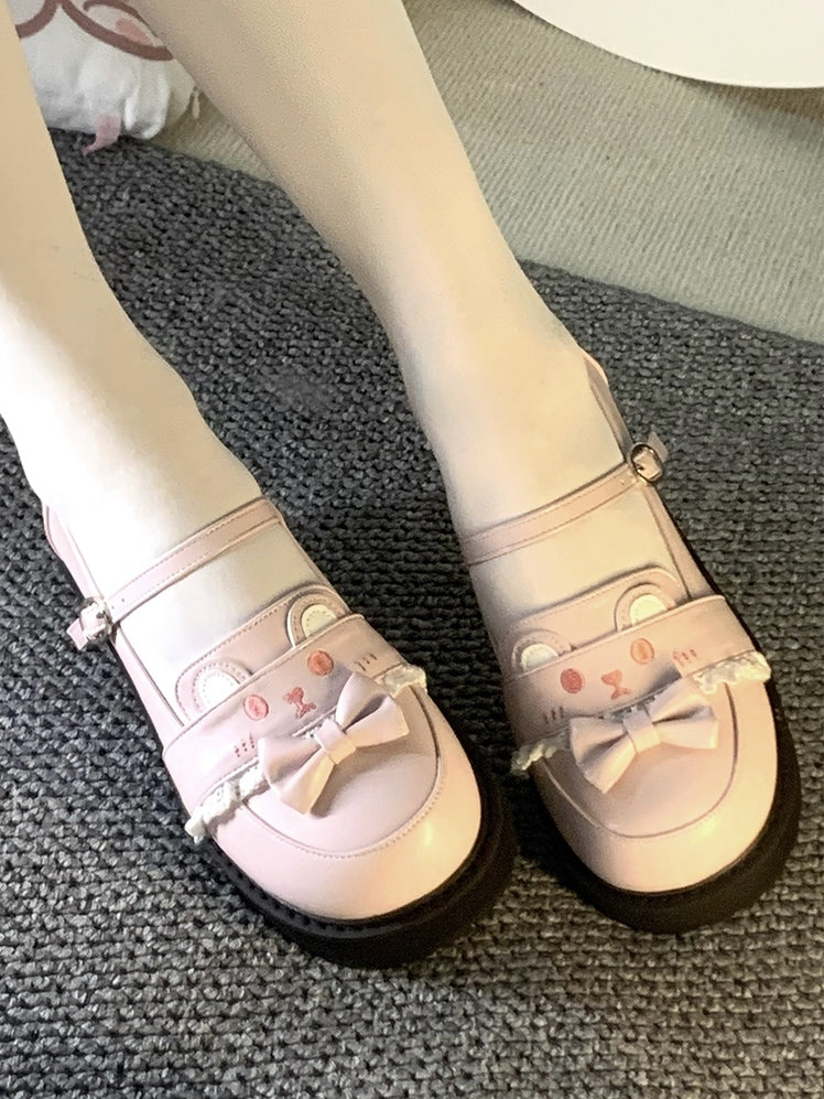 Kawaii Cute Sweet - JK Brown Bow Bear Shoes Low-heel
