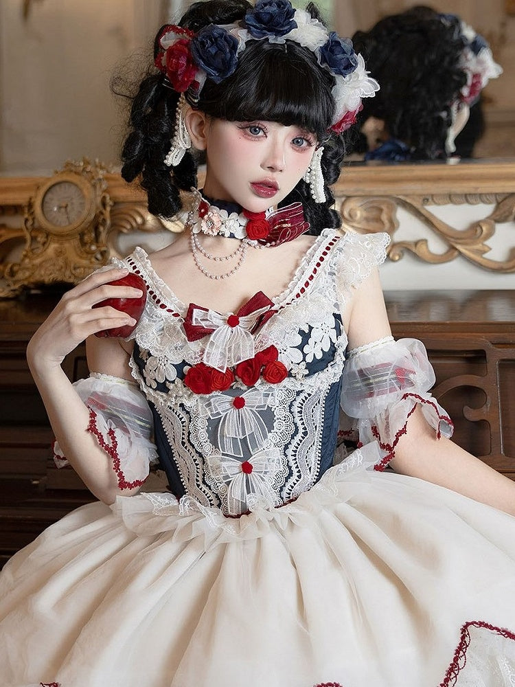 Sweet Embellished Bead Red/Green/Pink Lolita Choker Blue Chains Dark with Floral