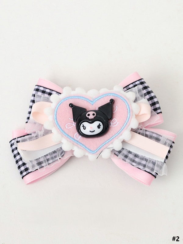 Options Black Sweet-edgy Lolita Heart Hairclip Pink 3 Bowknot