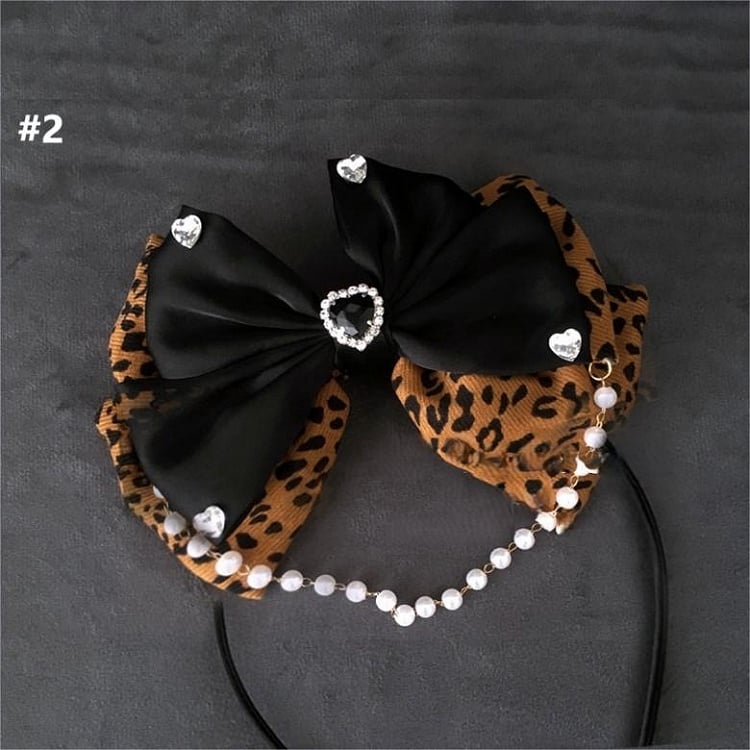 with Options Bow Trim Big Rhineston 2 Leopard Print Lace Heart KC