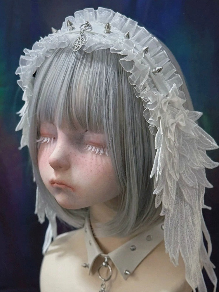 White Lace Headband with Stud Ornaments - Strange Sugar