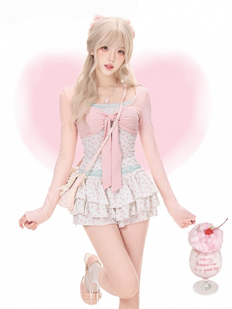 Tiered Skirt White Floral Built In Shorts Sweet - serendipity