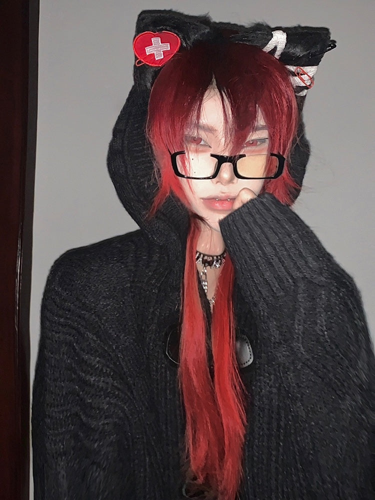 黒闇かわいい猫耳ハートクロスKC