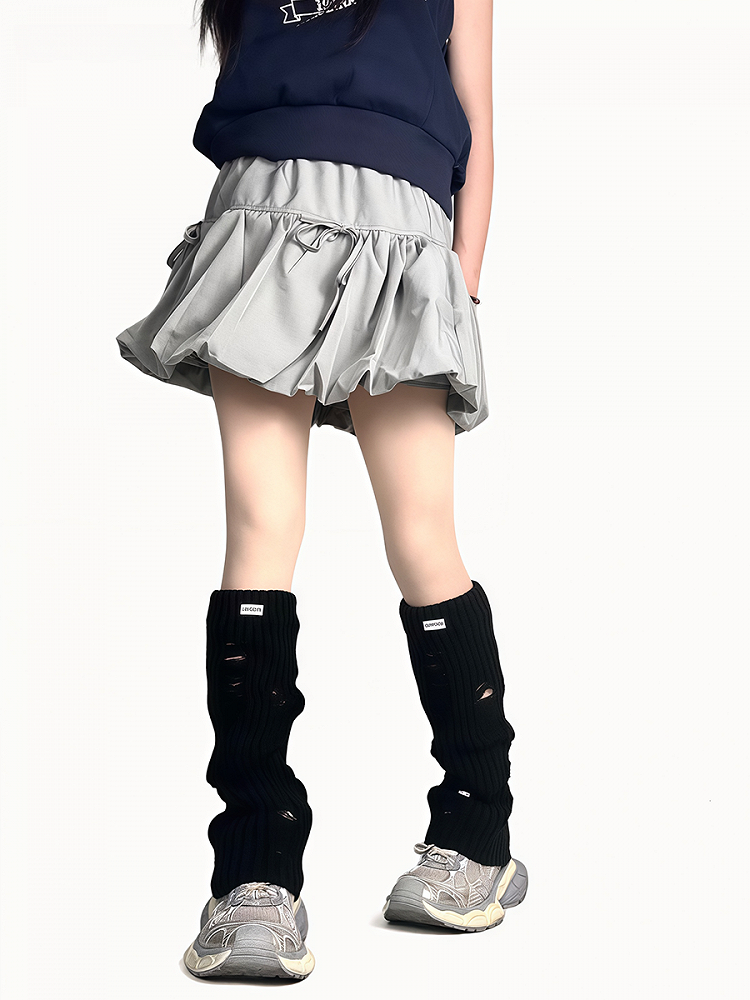 Knitted Warmers Distressed Design Black/White Leg