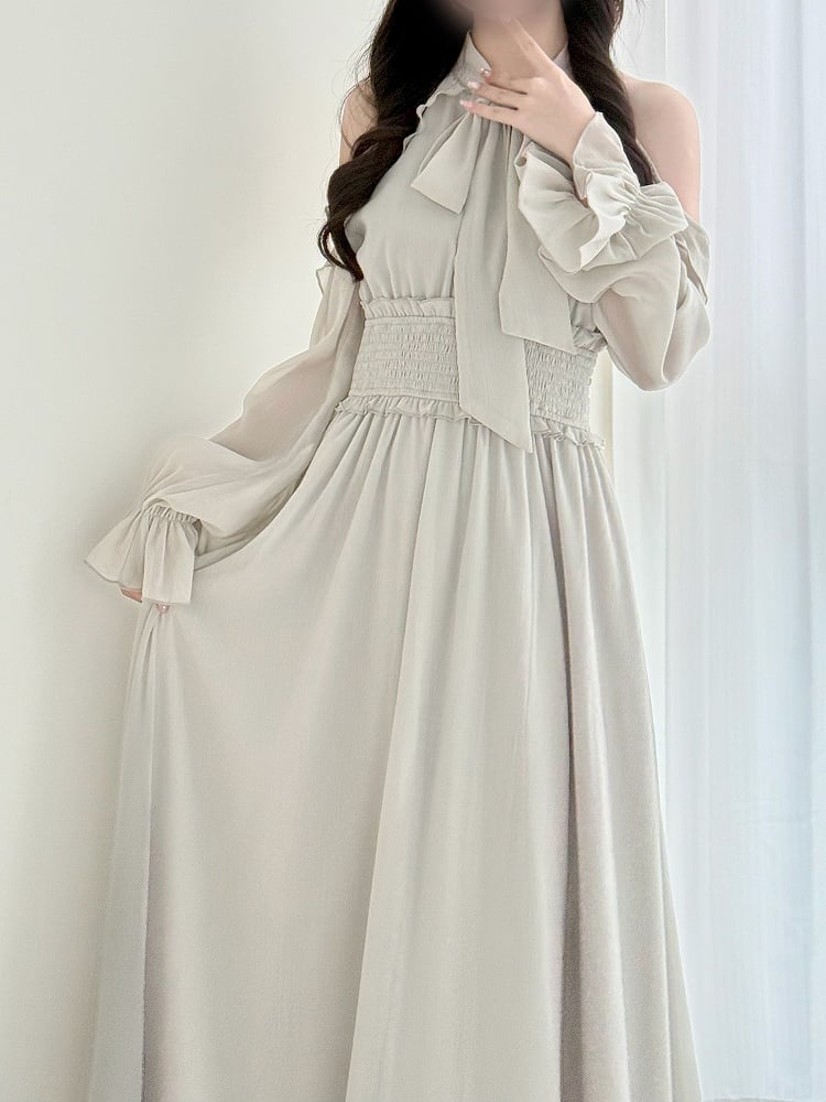 Cutout Jirai Tie Kei Innocence Pure Shoulder Dusty Neck mit Kleid und ästhetischem Grün