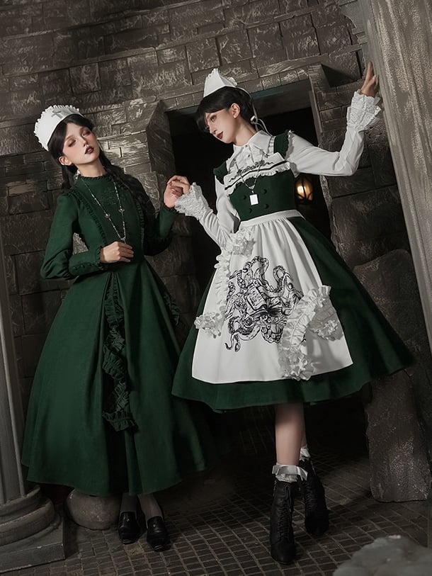 - Cthulhu Green Set Dark Gothic JSK Vibes Shirt Lolita +