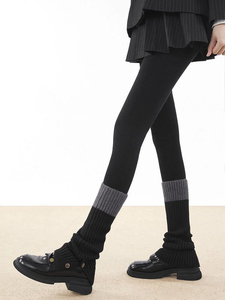 Detail Knit Ribbed Two-Tone Leg with Warmers Button