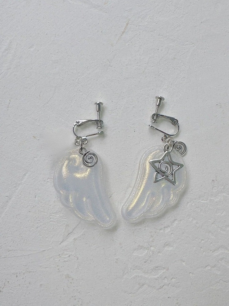 Cute White Wing Ear Clips with Star Design