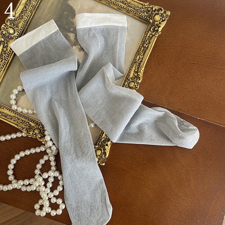 and Beaded Charms/Floral Underknee Trims Hollow-out Socks/Gray Stockings Tights/Leg Gray Star-shaped with strands Loop Semi-sheer