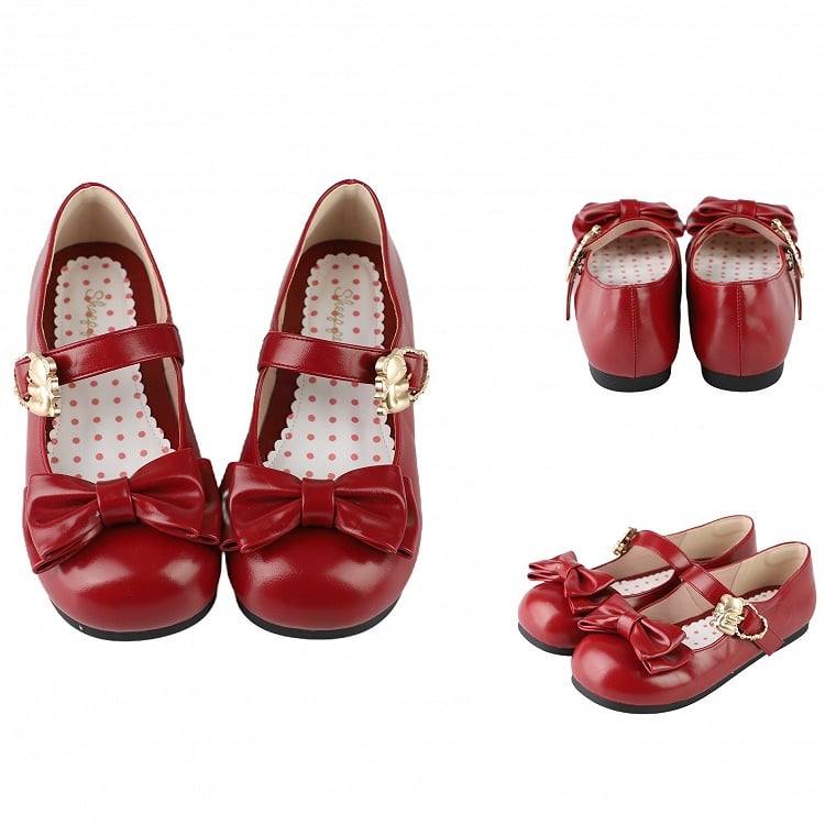 Flats Bow Sweet Bear Top Buckles at Hugging Lolita with Red Wine Heart