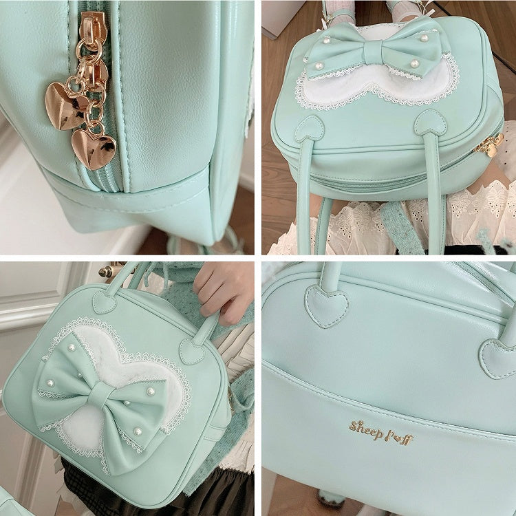 Perlen Sweet Heart Bag Lolita Grün Verziert Hand Bowknot Plüsch