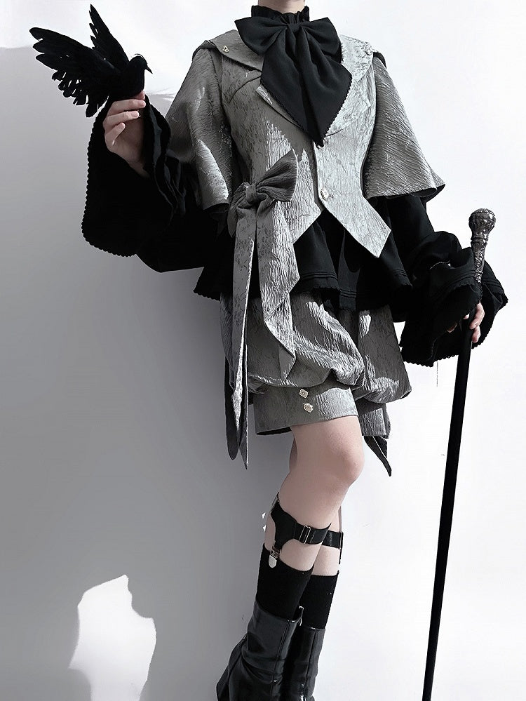 Black Ruffle-Neck Bishop-Sleeve Ouji Poet Shirt - Princess Chronicles