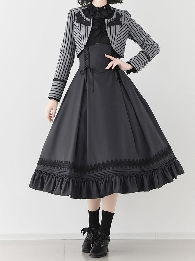 Dark Gray Elegant Boned Corset Belt High Waist Lolita Skirt