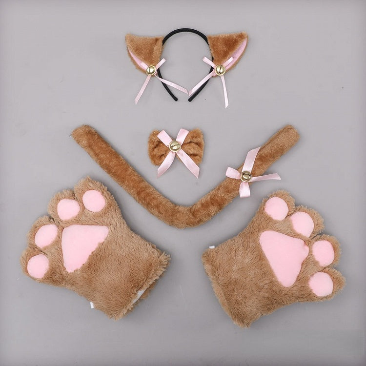 Lolita Tie Paw - of Kitten Tail Set + Bow A Pair Gloves Camel Cute KC