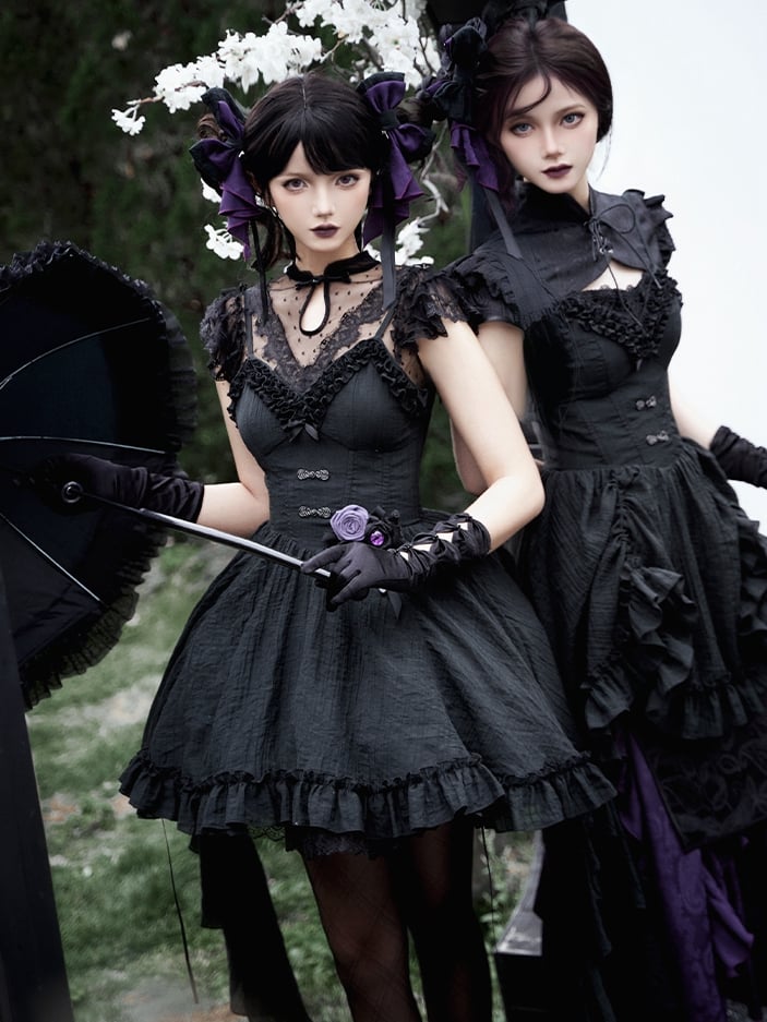 Gothic All Qi Drawstring Skirt Lolita Black Jumper