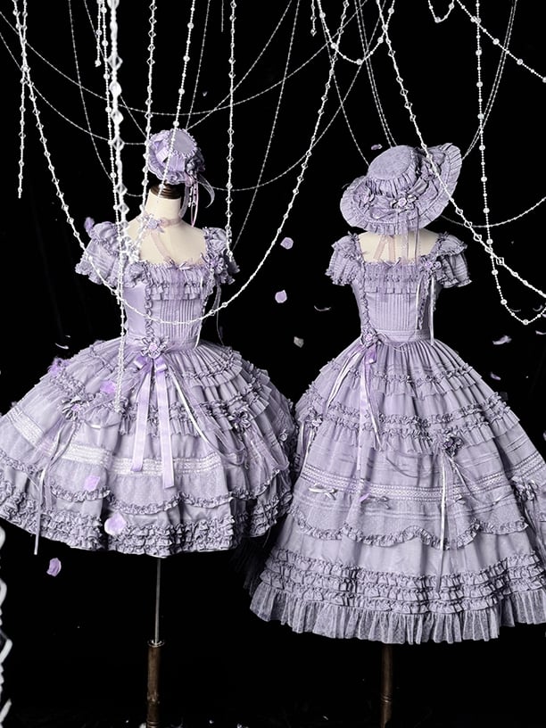 Rüschendetails und Lolita-Besätze Lila Klassisches Plisseekleid Elegant