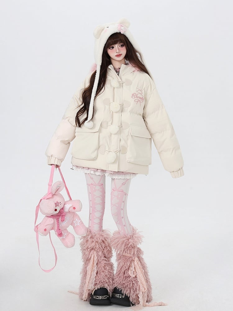 Black Apricot Fleece Lined Faux Fur Trim Hooded Coat