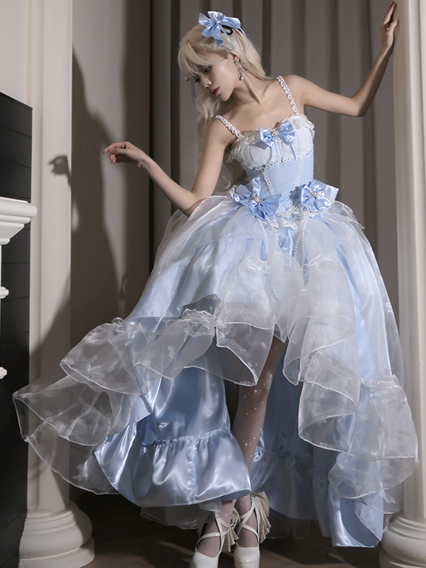 Plus Lolita Cascading High-low Waist Flounce Top Princess Boned Blue + Sizes Available Skirt