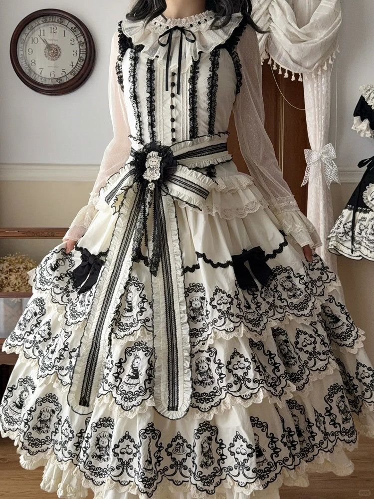Belt Black White Ruffled Waist Lolita