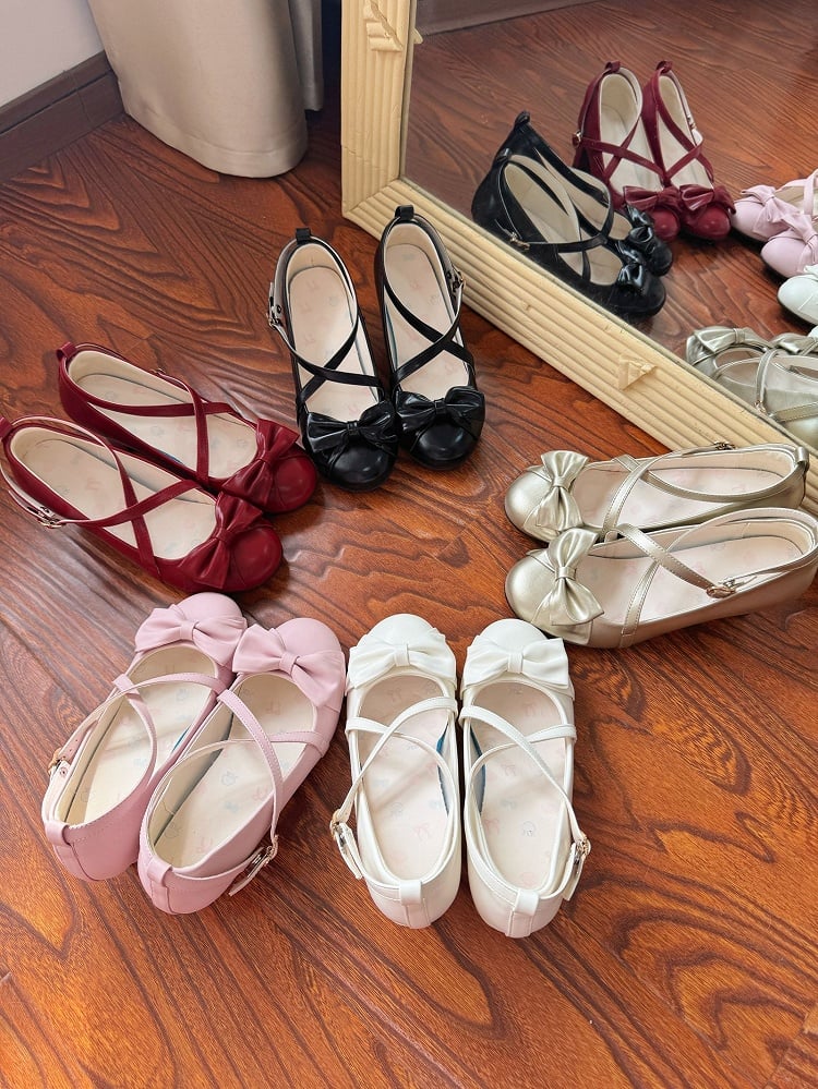 Mary Heeled at 6cm Top Crisscross PU White Janes Bow Elegant Design -