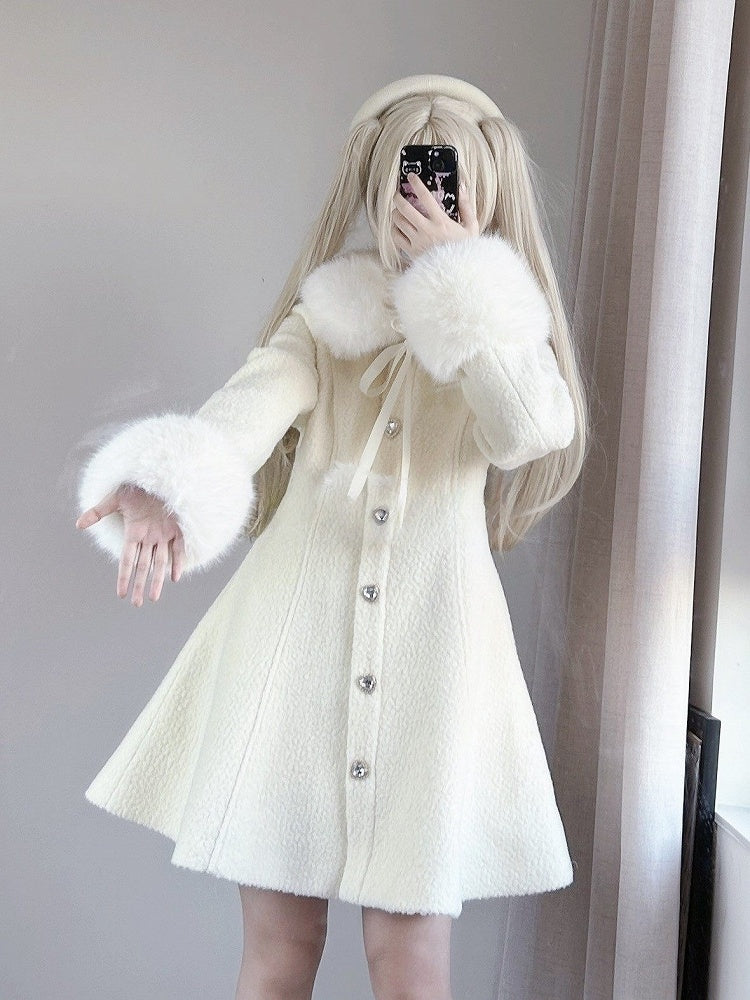 Coat Off-White Landmine Style Wool and Rhinestone 70% Furry Embellished Cuffs Collar Slim-Fit with