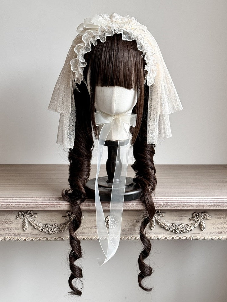 Hairband White and Double Lace Layered Bowknot Lolita Veil