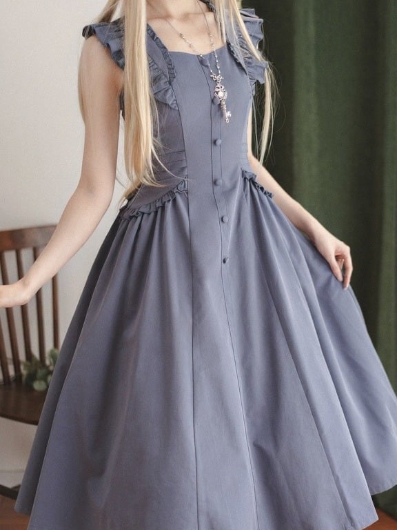 Robe d'été rétro à volants bleu poudré - Forest Wardrobe