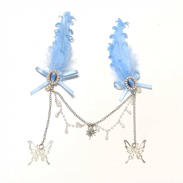 Feather Blue Chain Headpiece Butterfly