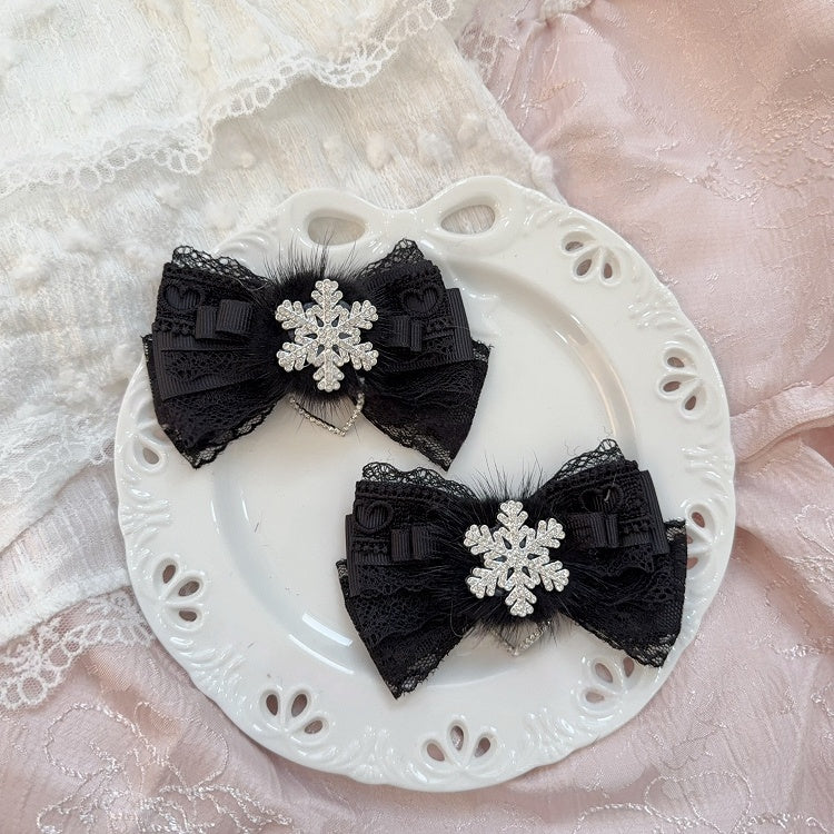 Colors with Snowflake Kei Clip Hair Bow Lace Jirai Furry 6 Charm Heart