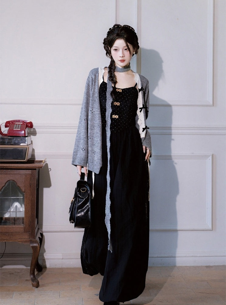 Chinese Style Black Silk Embroidered Lantern Pants with Elastic Waist - Luo Xiu Dong Xiang
