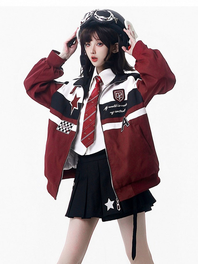 and Jacket with Red Embroidered Checked White Accents Moto Star
