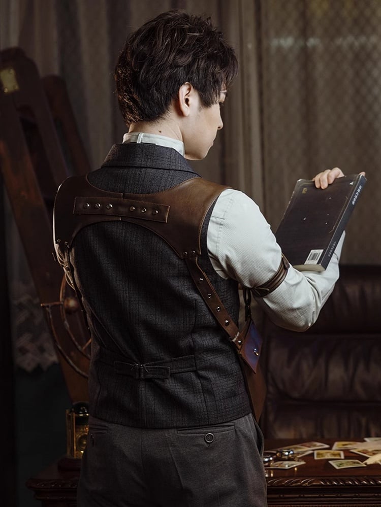 Karierte dunkle Weste Grau Steampunk