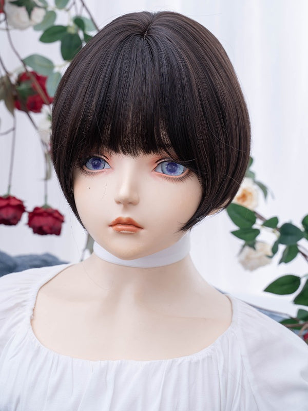 Black Tea Short Bob Cut Synthetic Wig With Bangs
