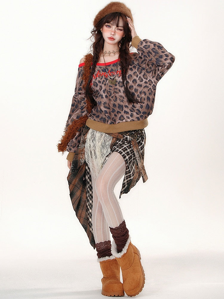 Sweatshirt mit Leopardenmuster und asymmetrischem Ausschnitt