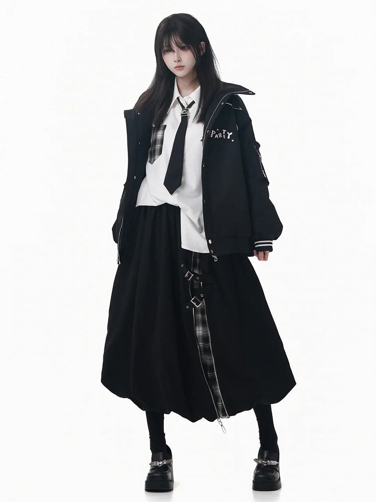 Pocket Shirt Patch White Plaid Buckle with Long Sleeve Tie Utility