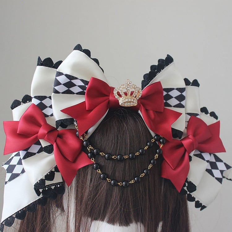 Rhinestone KC Beaded Bowknot Crown With Decorated Chain Vibes in Wonderland Alice