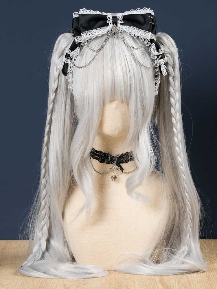 Detail Chain Lace with Black/White/Black Landmine-Style KC Cross White 3D Bow