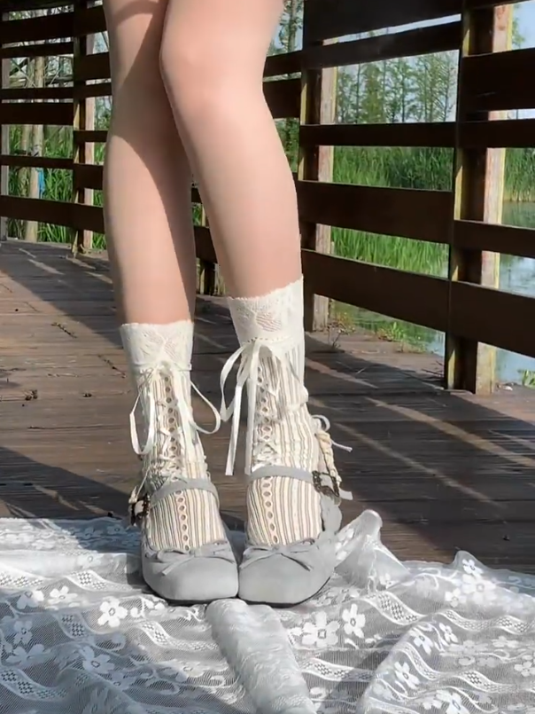 Bow - Jane Front Mary Shoes Square Heel Toe Blue Classic Mid with